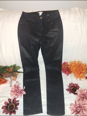 H&M Black Straight-Leg Coated Jeans